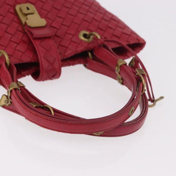 BOTTEGA VENETA INTRECCIATO Hand Bag Leather Red Gold Auth 187567A