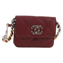 CHANEL Matelasse Shoulder Bag Calf Skin Silver Bordeaux CC Auth 187570V-1