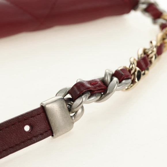 CHANEL Matelasse Shoulder Bag Calf Skin Silver Bordeaux CC Auth 187570V