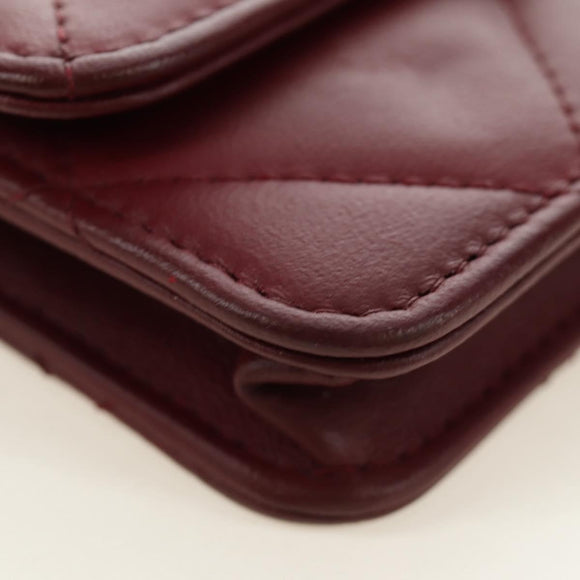CHANEL Matelasse Shoulder Bag Calf Skin Silver Bordeaux CC Auth 187570V