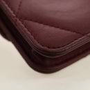 CHANEL Matelasse Shoulder Bag Calf Skin Silver Bordeaux CC Auth 187570V-15