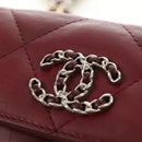 CHANEL Matelasse Shoulder Bag Calf Skin Silver Bordeaux CC Auth 187570V-17
