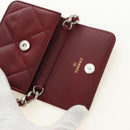 CHANEL Matelasse Shoulder Bag Calf Skin Silver Bordeaux CC Auth 187570V-18