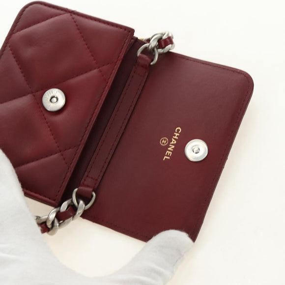 CHANEL Matelasse Shoulder Bag Calf Skin Silver Bordeaux CC Auth 187570V