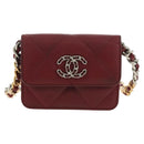 CHANEL Matelasse Shoulder Bag Calf Skin Silver Bordeaux CC Auth 187570V-2