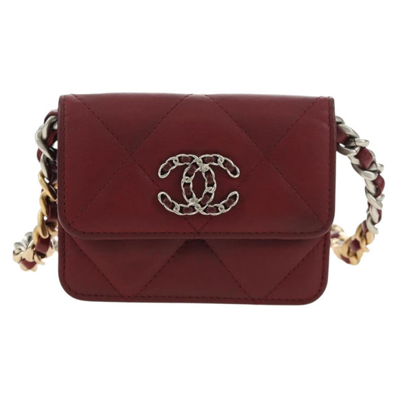 CHANEL Matelasse Shoulder Bag Calf Skin Silver Bordeaux CC Auth 187570V