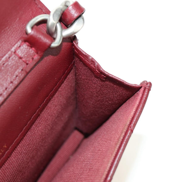 CHANEL Matelasse Shoulder Bag Calf Skin Silver Bordeaux CC Auth 187570V