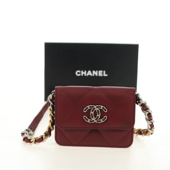 CHANEL Matelasse Shoulder Bag Calf Skin Silver Bordeaux CC Auth 187570V