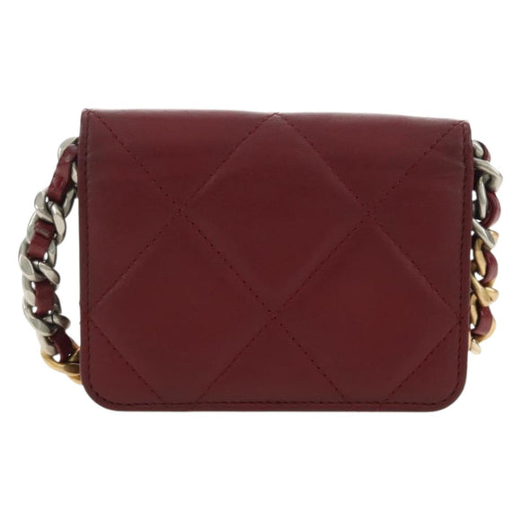 CHANEL Matelasse Shoulder Bag Calf Skin Silver Bordeaux CC Auth 187570V