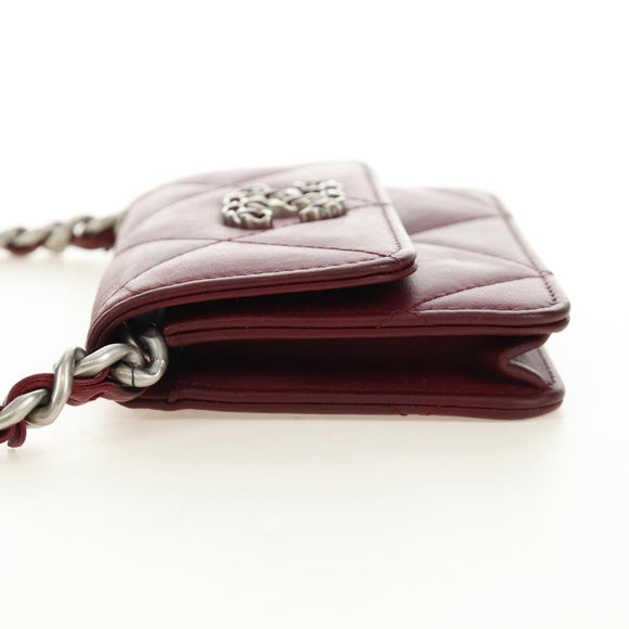 CHANEL Matelasse Shoulder Bag Calf Skin Silver Bordeaux CC Auth 187570V