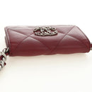 CHANEL Matelasse Shoulder Bag Calf Skin Silver Bordeaux CC Auth 187570V-6