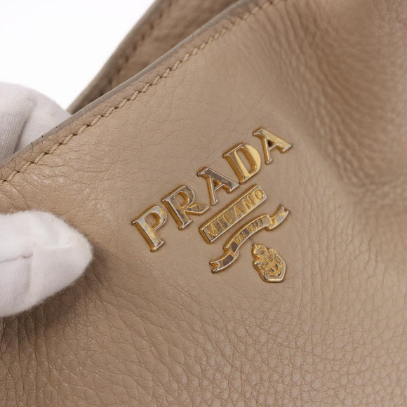 PRADA Hand Bag Vittero Dino Leather Beige Gold Auth 187572A