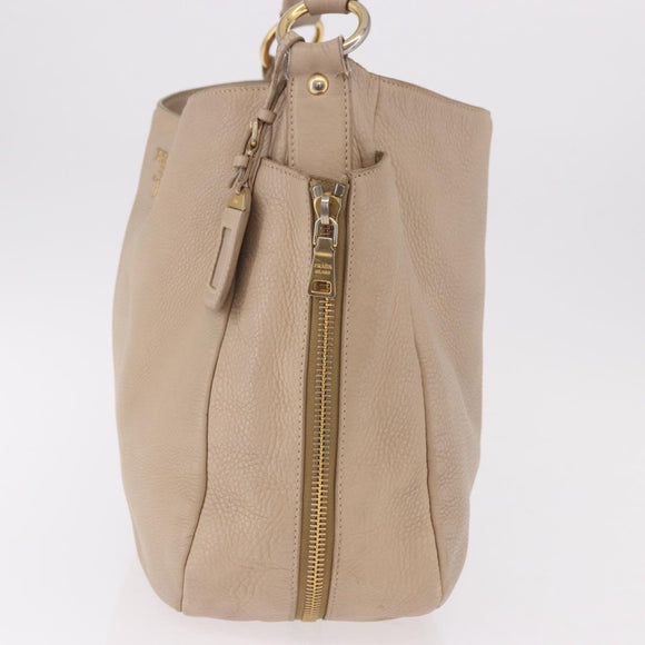 PRADA Hand Bag Vittero Dino Leather Beige Gold Auth 187572A