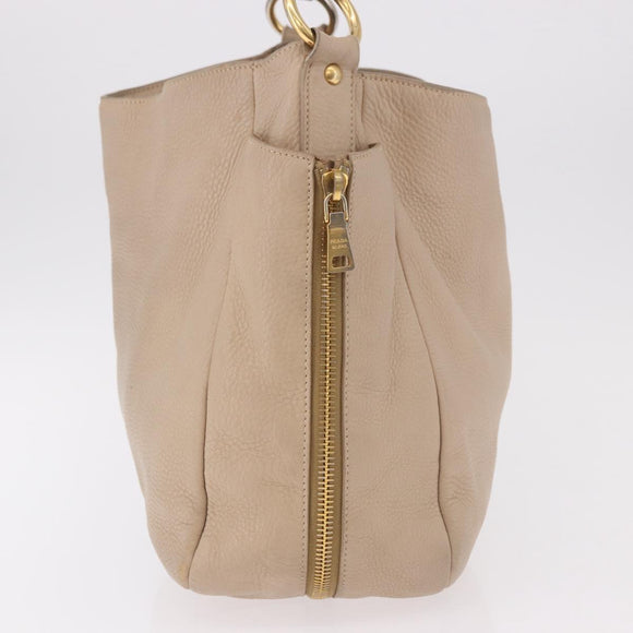 PRADA Hand Bag Vittero Dino Leather Beige Gold Auth 187572A
