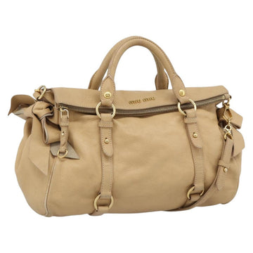 Miu Miu Hand Bag Leather 2way Beige Gold Auth 187573