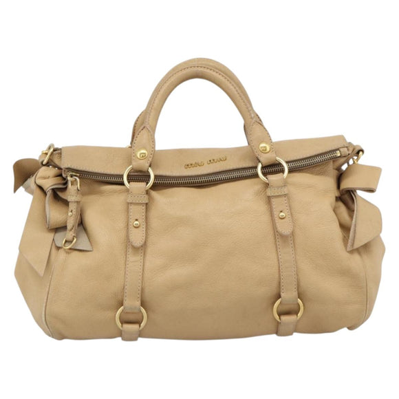 Miu Miu Hand Bag Leather 2way Beige Gold Auth 187573