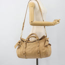 Miu Miu Hand Bag Leather 2way Beige Gold Auth 187573-26