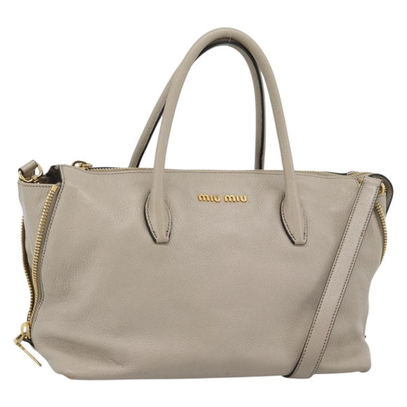 Miu Miu Hand Bag Leather 2way Gray Gold Auth 187574V