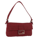 FENDI Zucchino Canvas Mamma Baguette Shoulder Bag Red Gold Auth 187576SAM-1