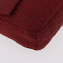 FENDI Zucchino Canvas Mamma Baguette Shoulder Bag Red Gold Auth 187576SAM-15