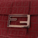 FENDI Zucchino Canvas Mamma Baguette Shoulder Bag Red Gold Auth 187576SAM-20