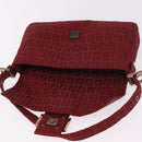 FENDI Zucchino Canvas Mamma Baguette Shoulder Bag Red Gold Auth 187576SAM-21