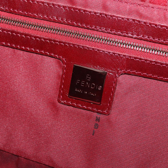 FENDI Zucchino Canvas Mamma Baguette Shoulder Bag Red Gold Auth 187576SAM