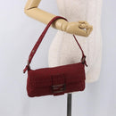 FENDI Zucchino Canvas Mamma Baguette Shoulder Bag Red Gold Auth 187576SAM-26