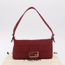 FENDI Zucchino Canvas Mamma Baguette Shoulder Bag Red Gold Auth 187576SAM-12