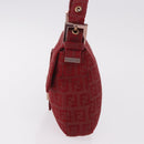 FENDI Zucchino Canvas Mamma Baguette Shoulder Bag Red Gold Auth 187576SAM-3