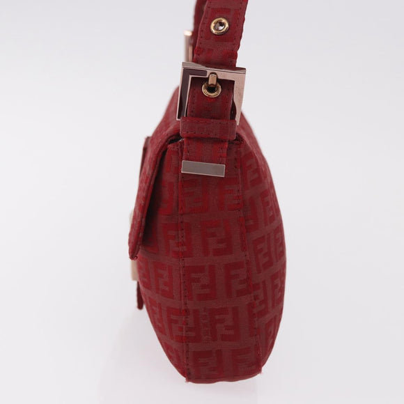 FENDI Zucchino Canvas Mamma Baguette Shoulder Bag Red Gold Auth 187576SAM