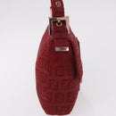 FENDI Zucchino Canvas Mamma Baguette Shoulder Bag Red Gold Auth 187576SAM-4