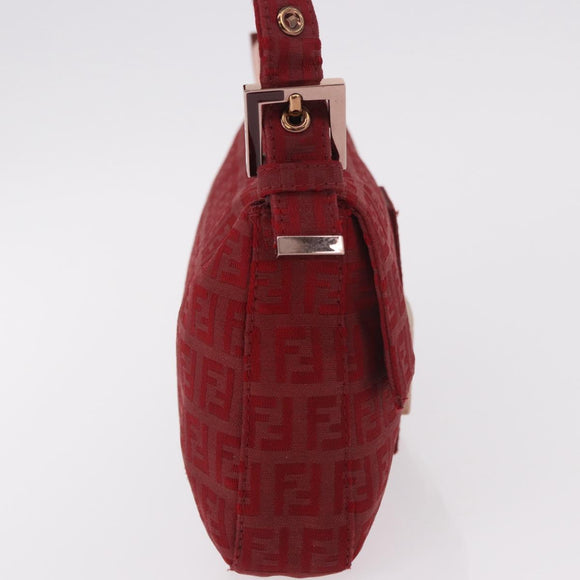 FENDI Zucchino Canvas Mamma Baguette Shoulder Bag Red Gold Auth 187576SAM