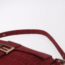 FENDI Zucchino Canvas Mamma Baguette Shoulder Bag Red Gold Auth 187576SAM-14