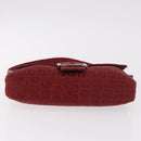 FENDI Zucchino Canvas Mamma Baguette Shoulder Bag Red Gold Auth 187576SAM-5