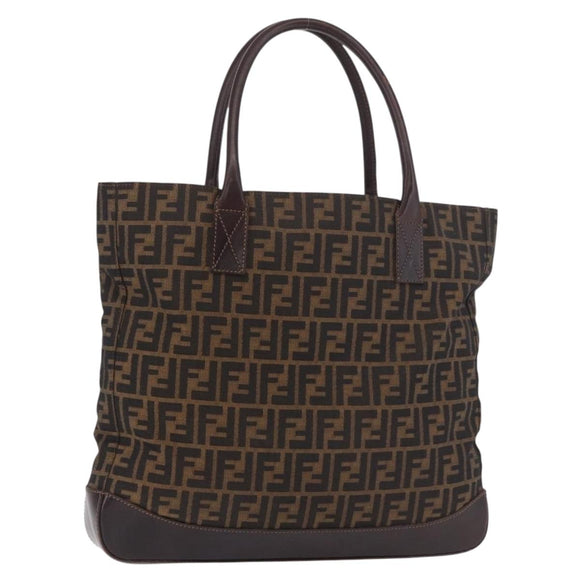 FENDI Zucca Canvas Tote Bag Black Brown Auth 187577A