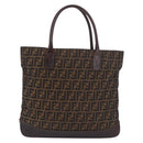 FENDI Zucca Canvas Tote Bag Black Brown Auth 187577A-13
