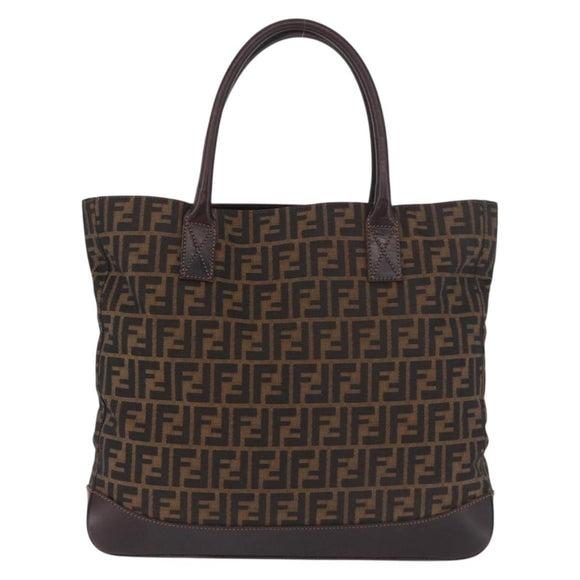 FENDI Zucca Canvas Tote Bag Black Brown Auth 187577A