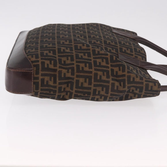 FENDI Zucca Canvas Tote Bag Black Brown Auth 187577A