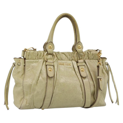 Miu Miu Matelasse Hand Bag Leather 2way Beige Gold Auth 187578V