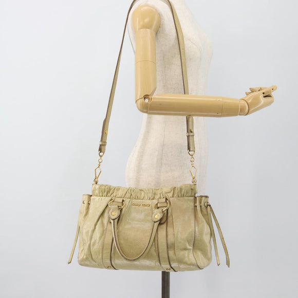 Miu Miu Matelasse Hand Bag Leather 2way Beige Gold Auth 187578V