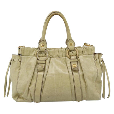 Miu Miu Matelasse Hand Bag Leather 2way Beige Gold Auth 187578V - 0
