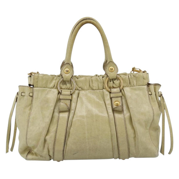 Miu Miu Matelasse Hand Bag Leather 2way Beige Gold Auth 187578V
