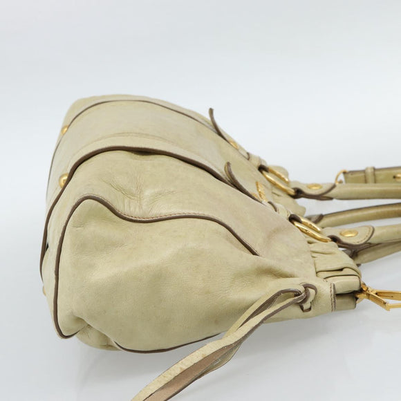 Miu Miu Matelasse Hand Bag Leather 2way Beige Gold Auth 187578V