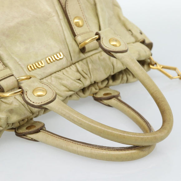 Miu Miu Matelasse Hand Bag Leather 2way Beige Gold Auth 187578V