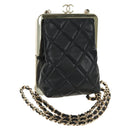 CHANEL Chain Matelasse Shoulder Bag Lamb Skin Black Gold CC Auth 187603SAM-1