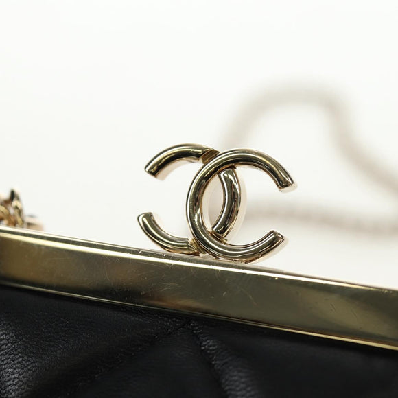 CHANEL Chain Matelasse Shoulder Bag Lamb Skin Black Gold CC Auth 187603SAM