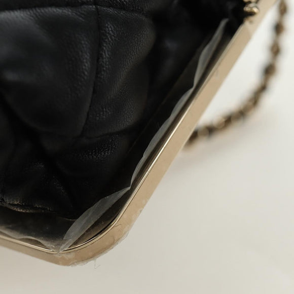 CHANEL Chain Matelasse Shoulder Bag Lamb Skin Black Gold CC Auth 187603SAM