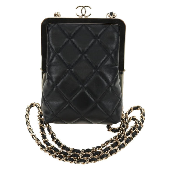 CHANEL Chain Matelasse Shoulder Bag Lamb Skin Black Gold CC Auth 187603SAM