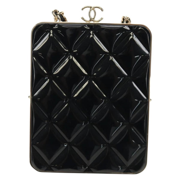 CHANEL Chain Matelasse Shoulder Bag Lamb Skin Black Gold CC Auth 187603SAM